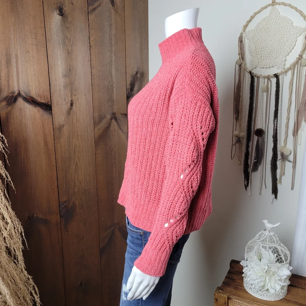 Maurices Chenille Coral Mock Neck Open Weave Sweater - Picture 2 of 12